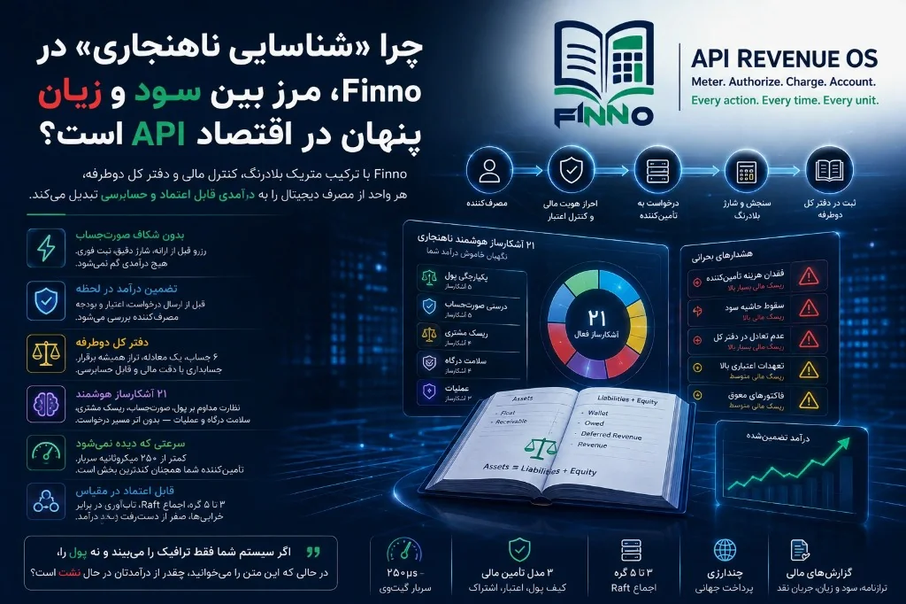 اینفوگرافیک شناسایی ناهنجاری در Finno — ۲۱ آشکارساز، دفتر کل دوطرفه و تضمین درآمد در اقتصاد API.